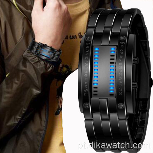 Relógio de luz digital de aço inoxidável com corrente de LED original estiloso punk masculino esporte relógio de pulso analógico inovador masculino reloj